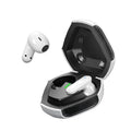 White plastic active noise reduction in-ear Bluetooth headset with touch controls and Type-C charging port