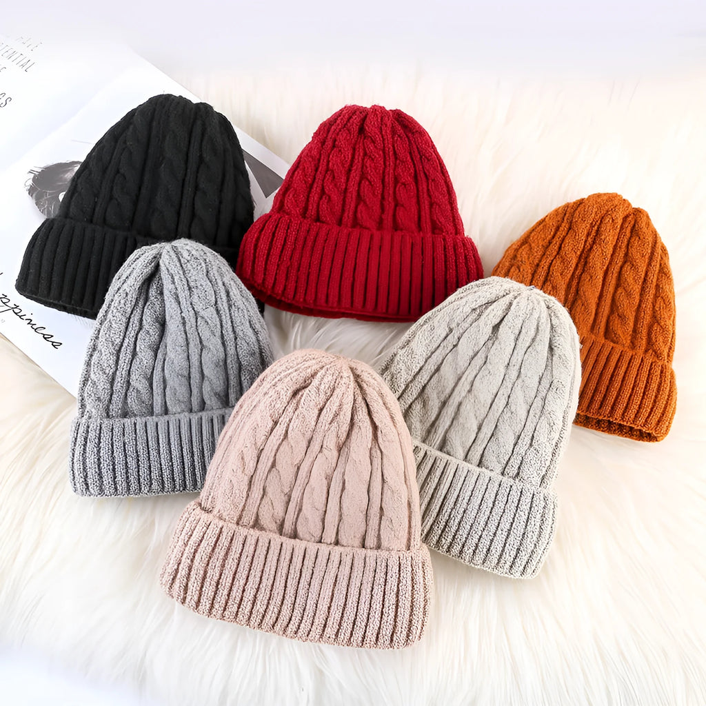 Winter women fleece knitted wool beanie bell hat in velvet colours, one size, no brim