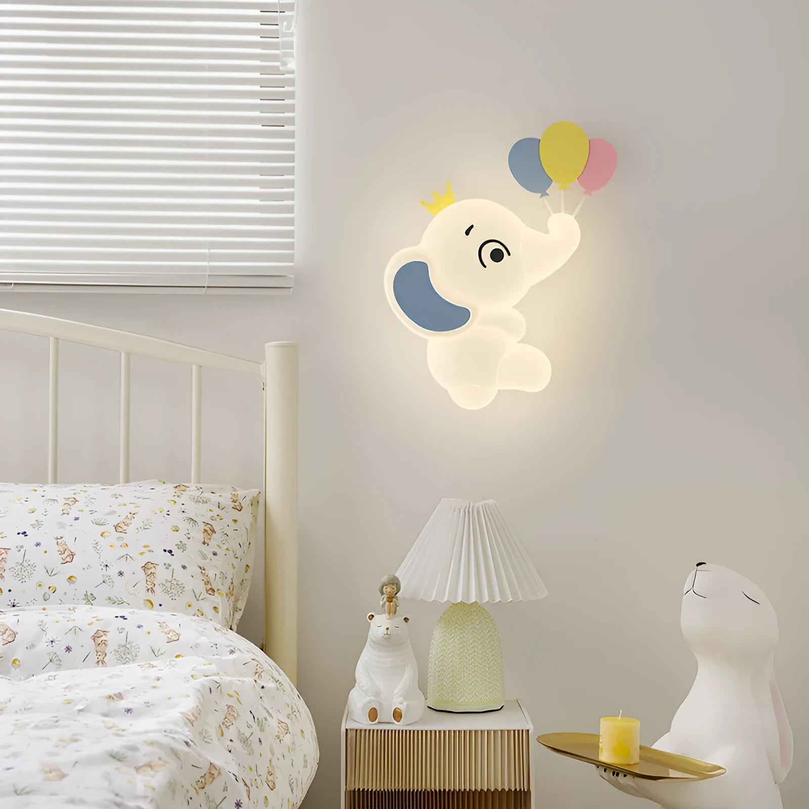 White cream cartoon elephant wall lamp with balloon elephant design 22cm tri colour dimming