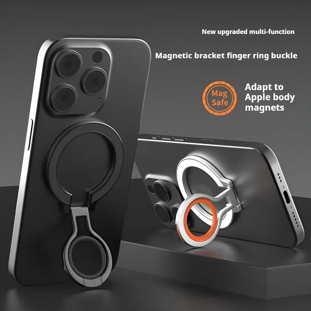 Metal lazy desktop ring magnetic phone holder in black and silver orange alloy stand