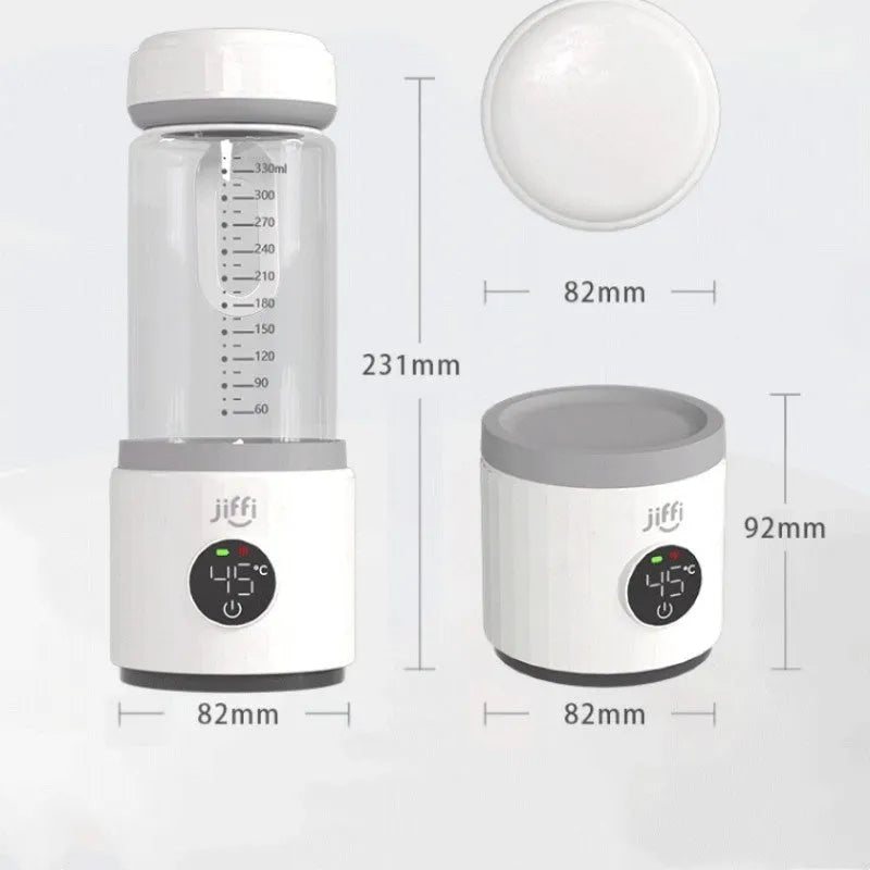 White 4th generation portable milk warmer, 350ml, 9000mAh, with USB cable and food grade stainless steel interior