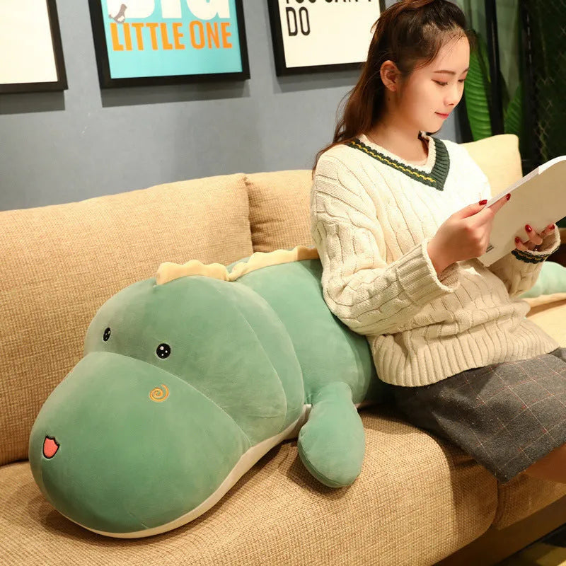 Large dinosaur plush pillow sleeping bed doll in green, blue, pink, purple or yellow, 50cm to 150cm