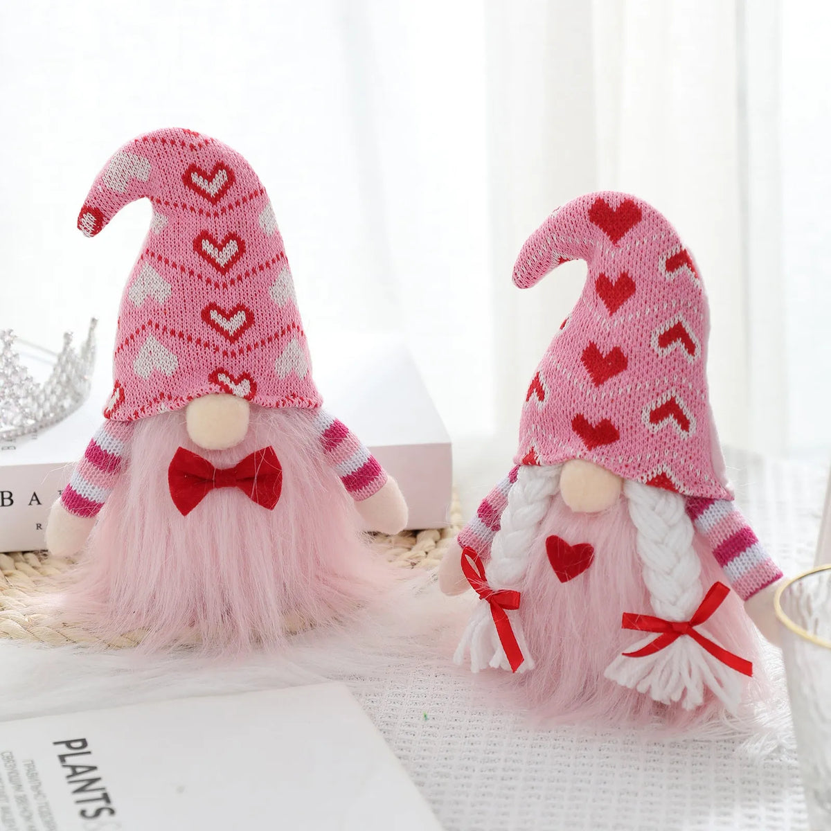 Knitted faceless cloth doll heart decoration with Nordic style for Valentine's Day