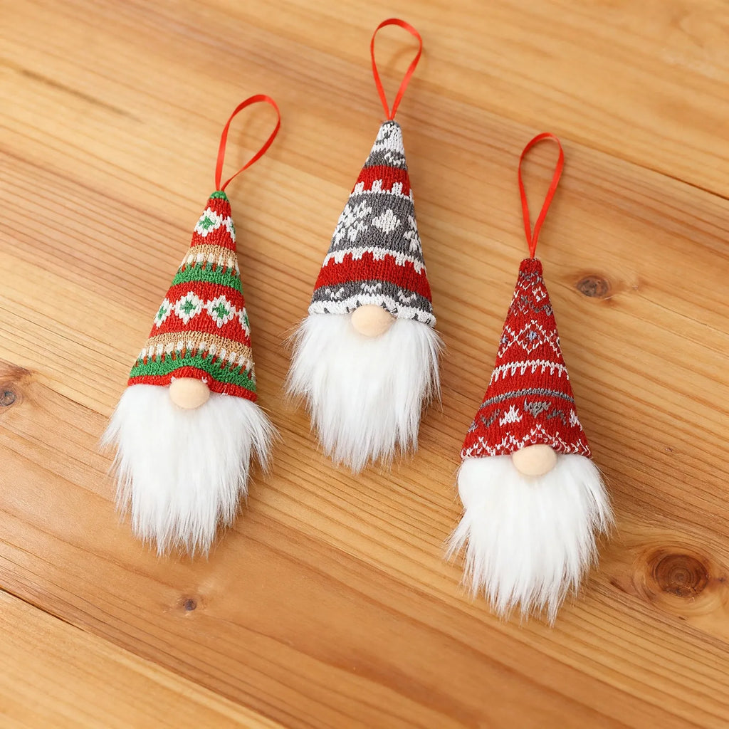 Christmas Nordic style knitted gnome pendant set cloth ornament with pointed hat and beard