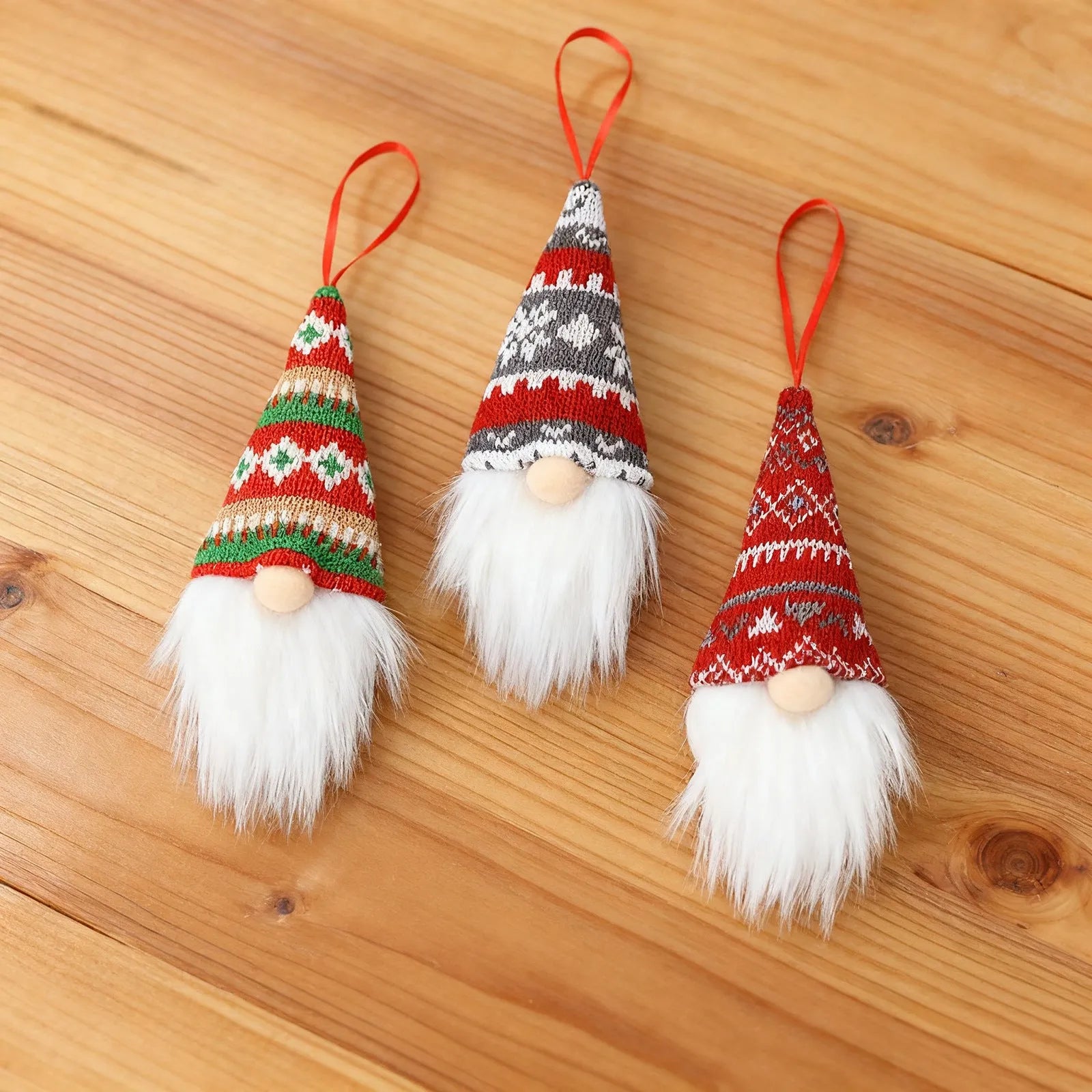 Christmas Nordic style knitted gnome pendant set cloth ornament with pointed hat and beard