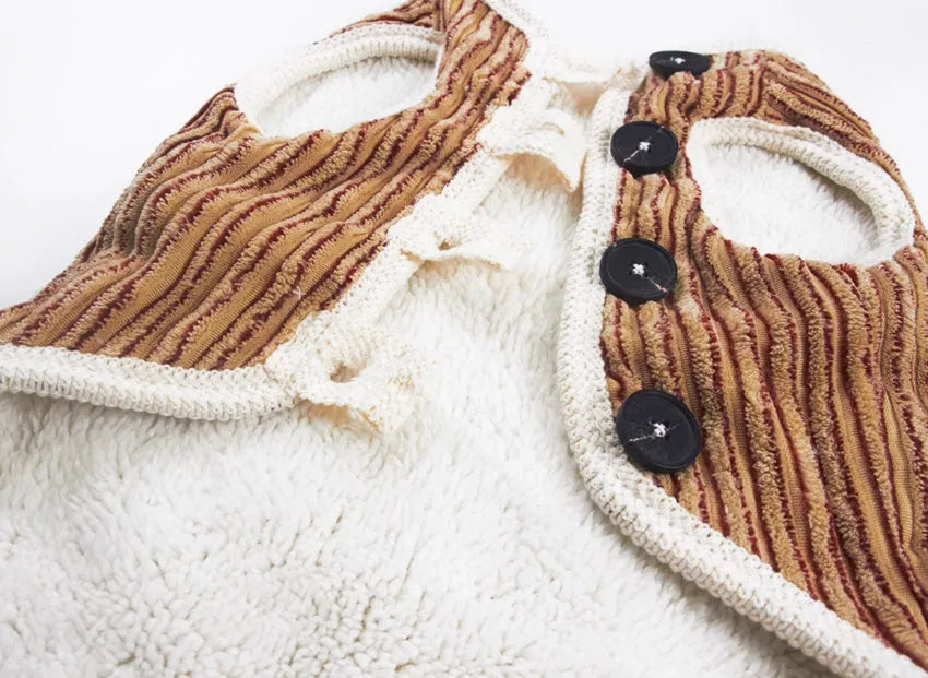 Brown striped dog hoodie for small breeds, sizes M to 2XL, spring autumn pet clothing