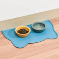 Silicone pet mat for cats and dogs with lock edge and anti-skid base, available in grey, blue and pink styles.