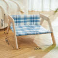 Wooden frame cat hammock bed with blue cloth in beach chair design for indoor cats.
