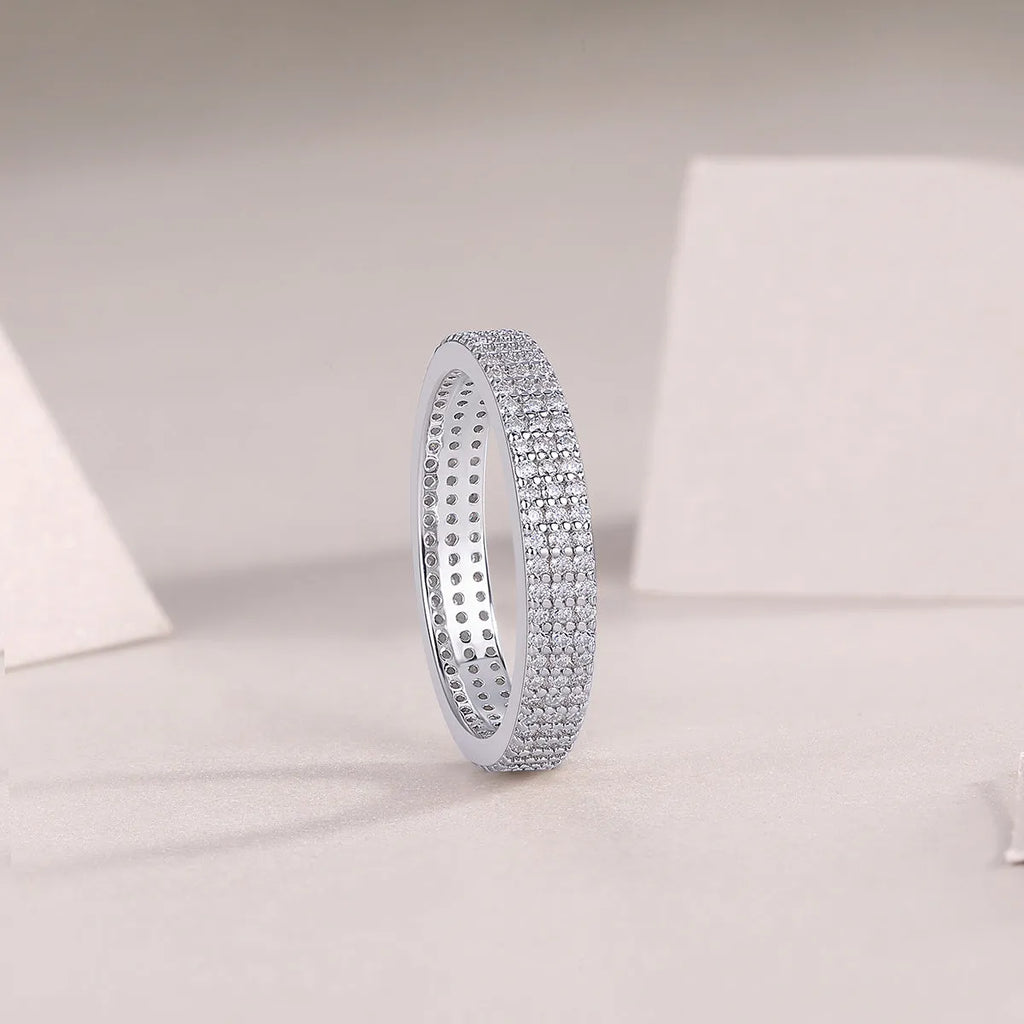 Moissanite wedding ring set with S925 silver platinum plated band and small stone