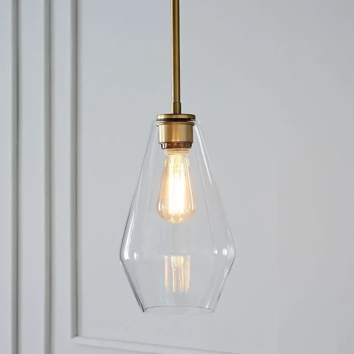 Nordic minimalist glass single head chandelier small 17cm by 28cm with cognac finish and gold hardware