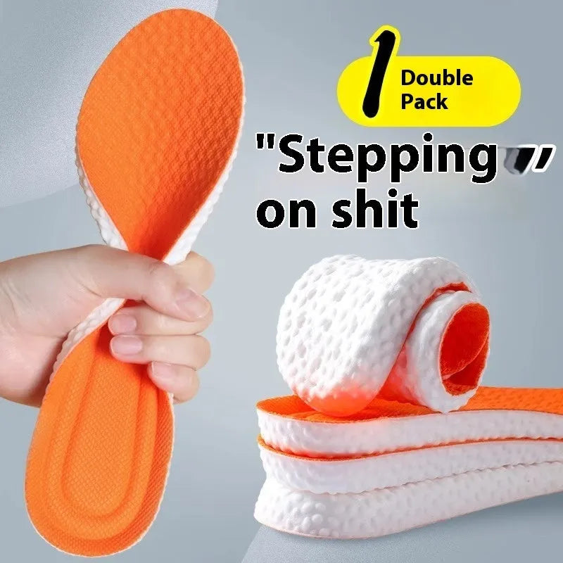 Grey, black, and orange breathable PU foam sports insoles that can be cut to fit shoe size.