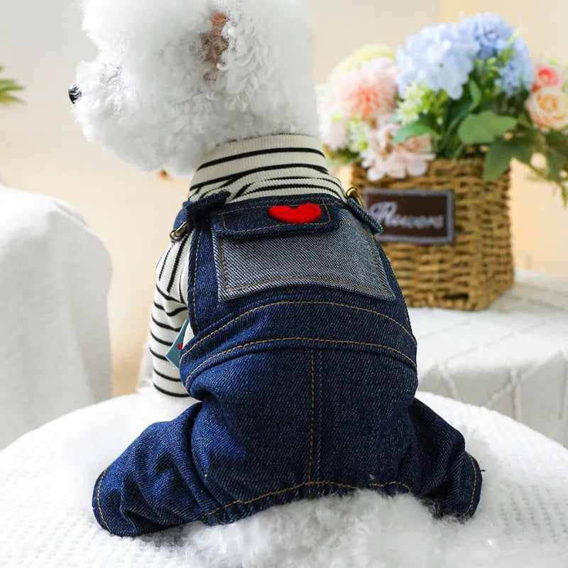 Retro denim suspender pants pet clothing for small and medium dogs in princess style