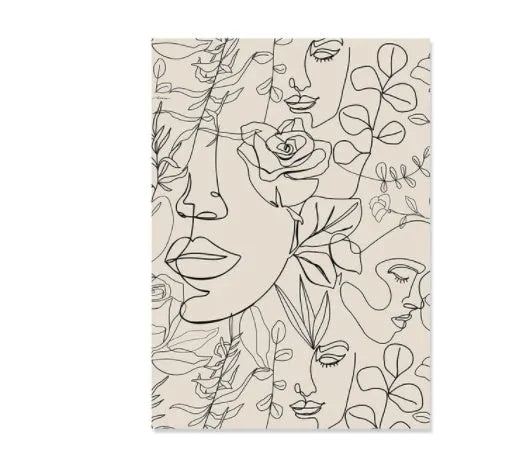 Abstract boho-style animal line art printed on a frameless canvas wall decoration.
