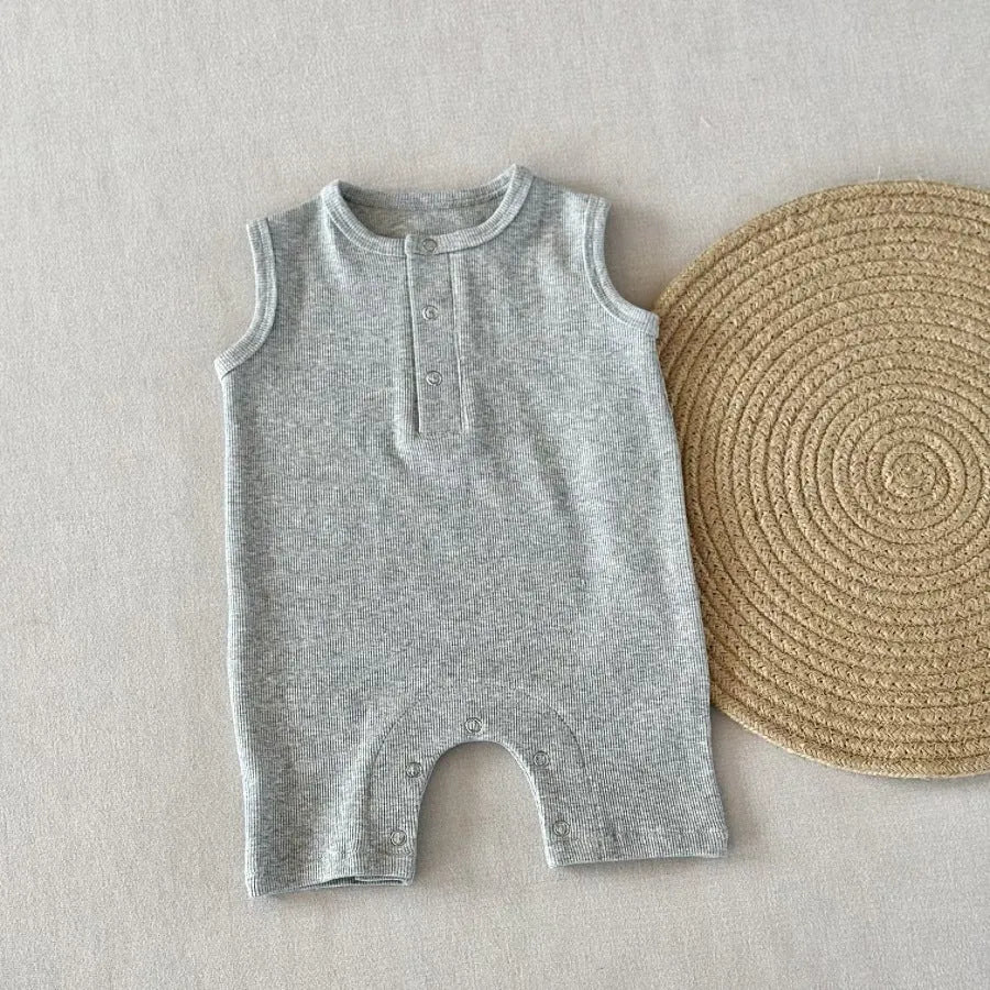 Grade A summer cotton baby jumpsuit sleeveless vest in light apricot suitable for 59-90cm