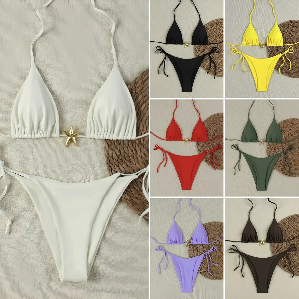 Women's lace-up bikini set - nylon spandex - brief style bottoms - available in multiple colours