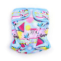 Cloth dog menstrual panties with cartoon print in pink watermelon colour on a light background