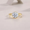Time Foam round 9.0mm moissanite wedding ring set gold-plated S925 silver band on white background