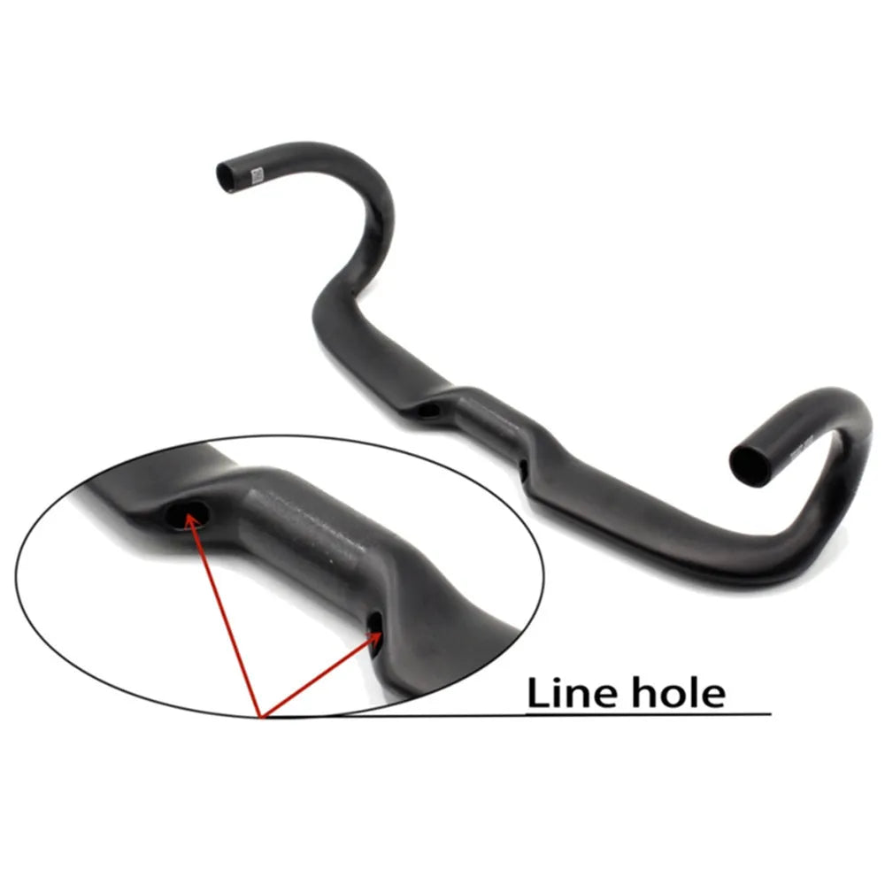 Matt carbon fibre road bicycle handlebar showing bent drop bar design