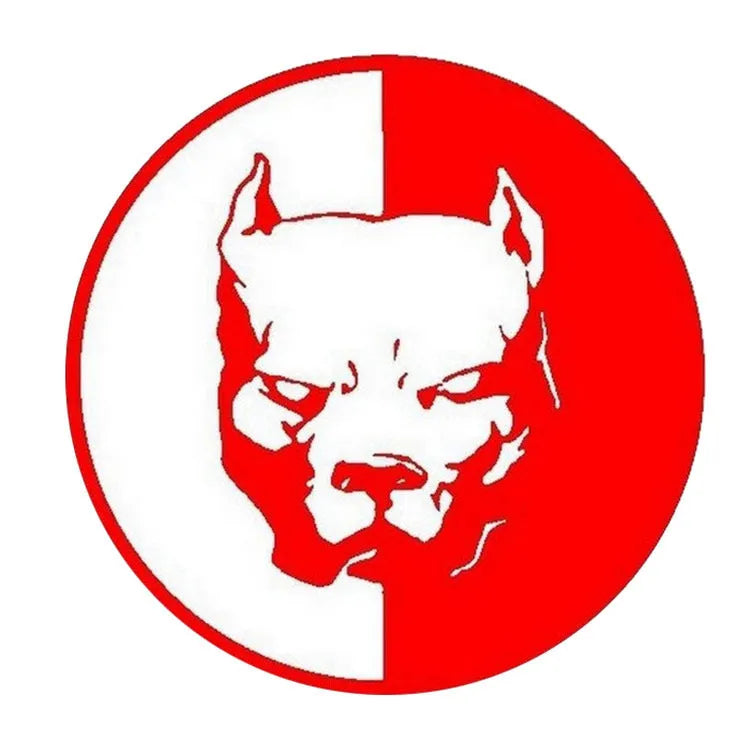 Bulldog superhero design reflective car sticker showing 12cm dimensions and colour options