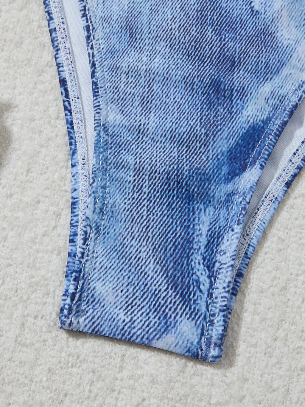 Denim blue printed women's bikini set with strap design