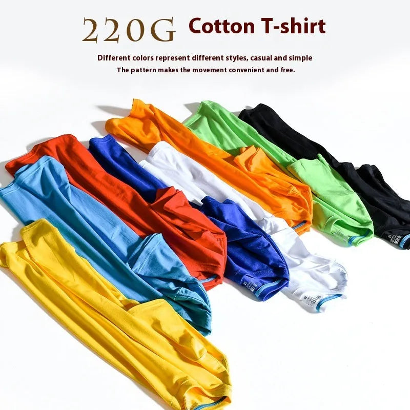 Men's solid colour cotton T-shirt showing round neck and short sleeve design in available colour options