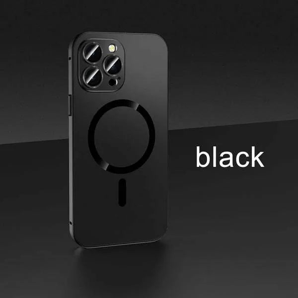 Aluminium alloy frame protective iPhone case with magnetic suction in dark purple colour with nickel piece detail