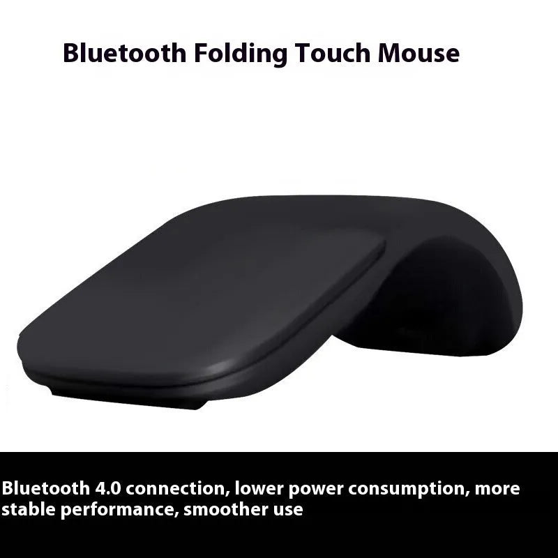 Folded Bluetooth wireless mouse showing compact size with touch surface and multiple colour options