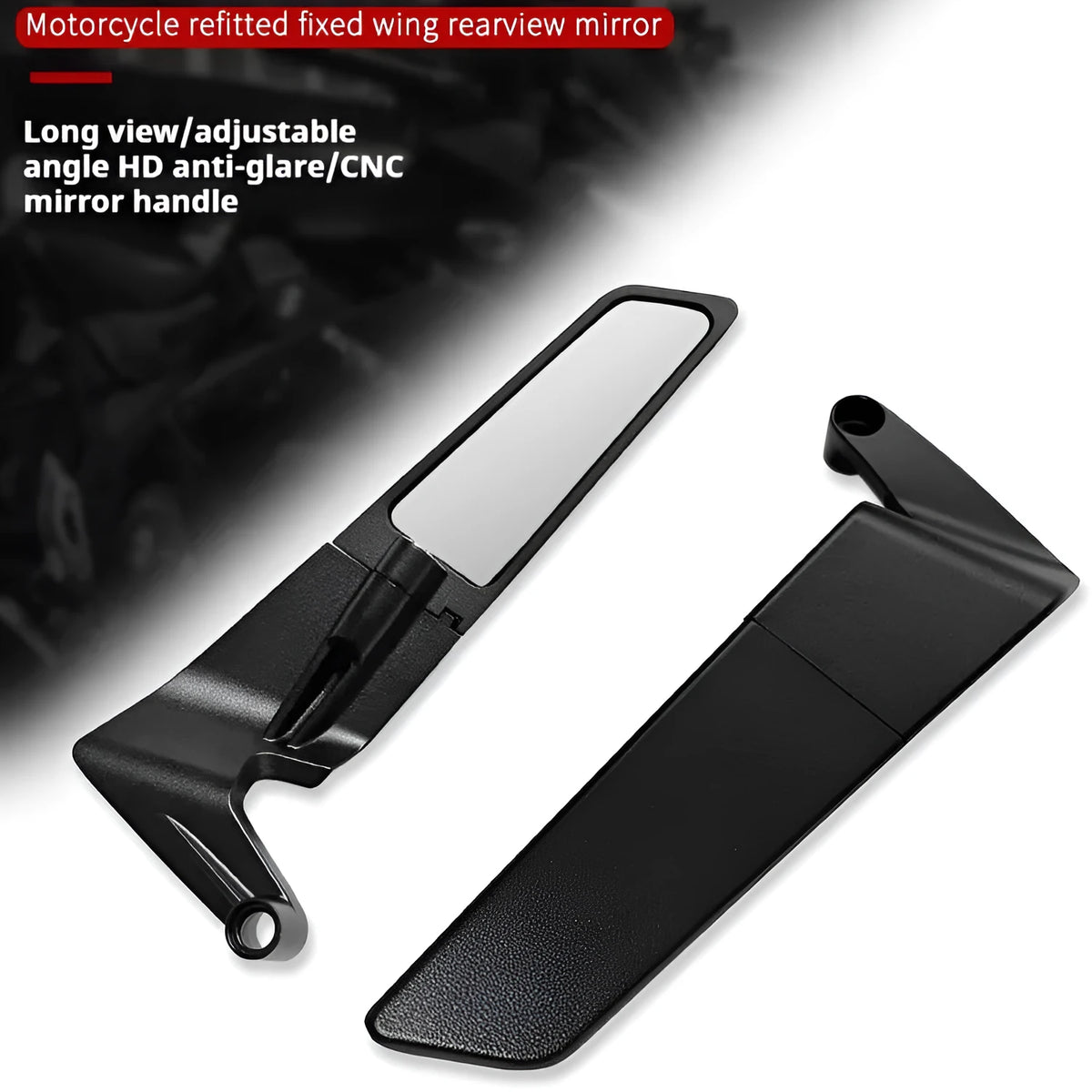 Universal foldable motorcycle rearview mirror in aluminium alloy, black, for motorcycle and electric car commuting