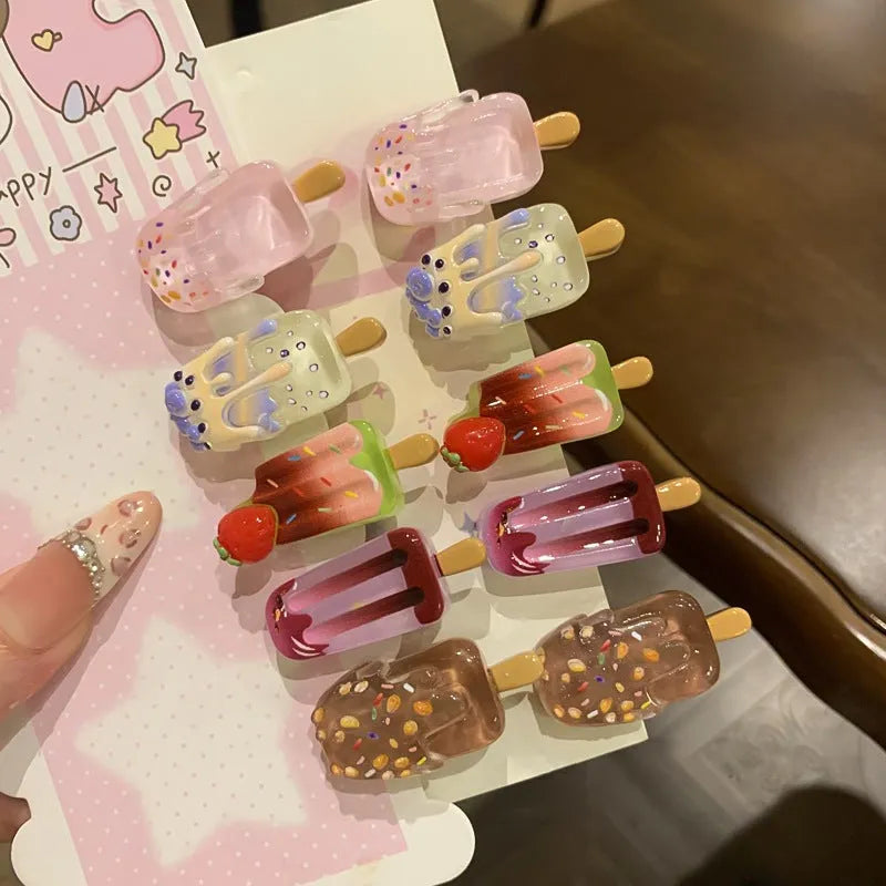 Cartoon ice cream design resin hair clip barrette in side clip style