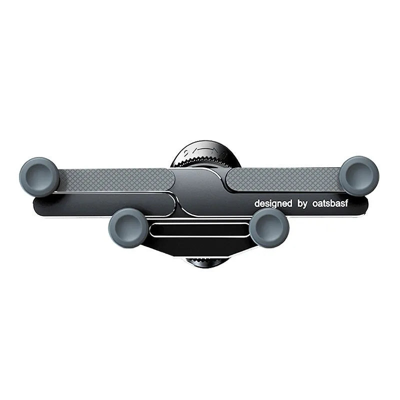 Universal anti-shake alloy car gravity bracket for air outlet, shown in black, grey, or silver
