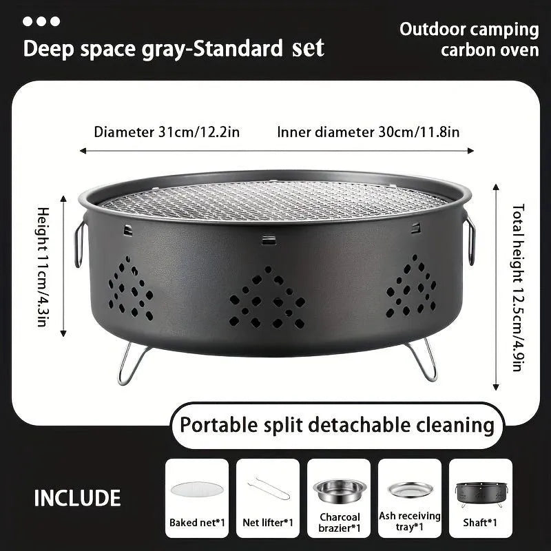 Portable stainless steel charcoal barbecue grill with detachable parts and storage bag