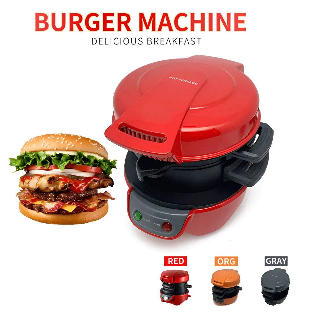 Red silver grey orange multifunction breakfast sandwich maker with egg ring and waffle plates