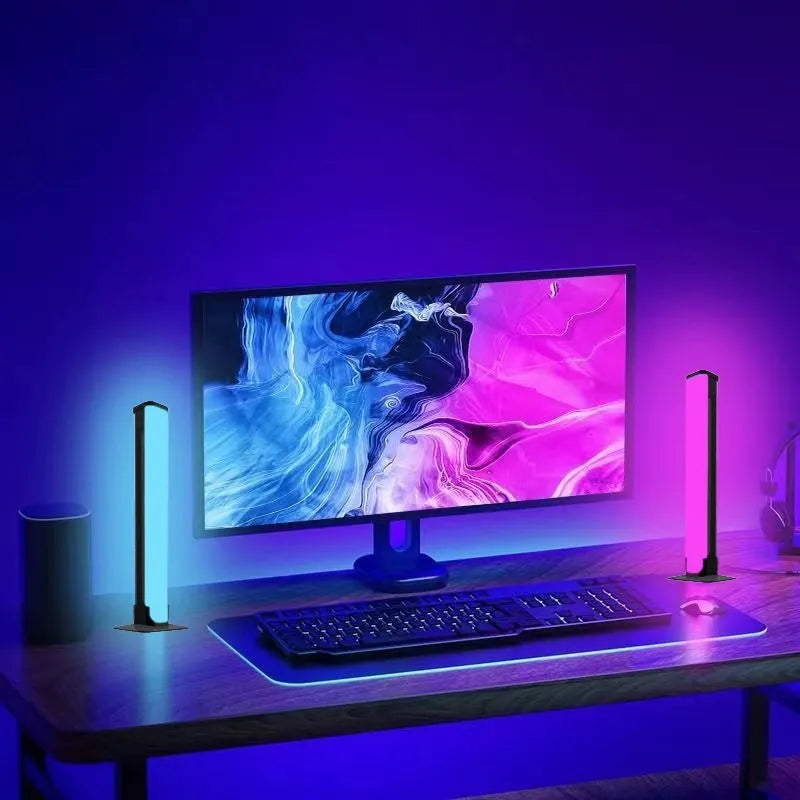 LED music rhythm light bar with 2.4G remote control and screen sync, shown in light bar shape for desktop use