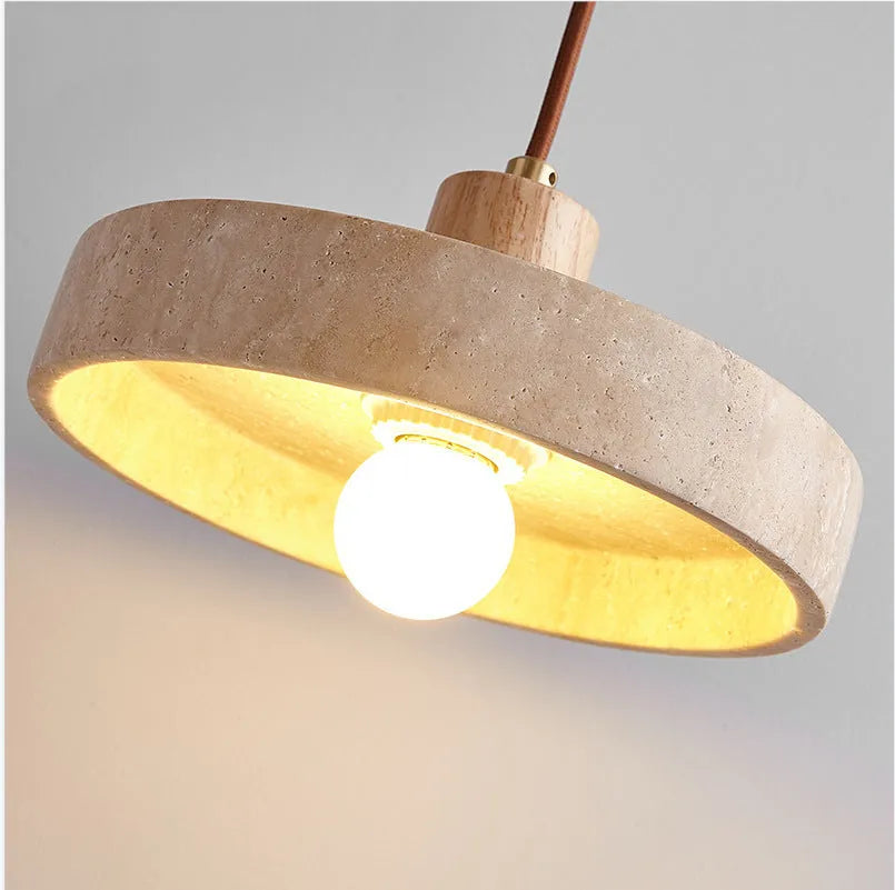 Black peach wood small pendant light 21cm yellow cave stone shade solid wood polished finish