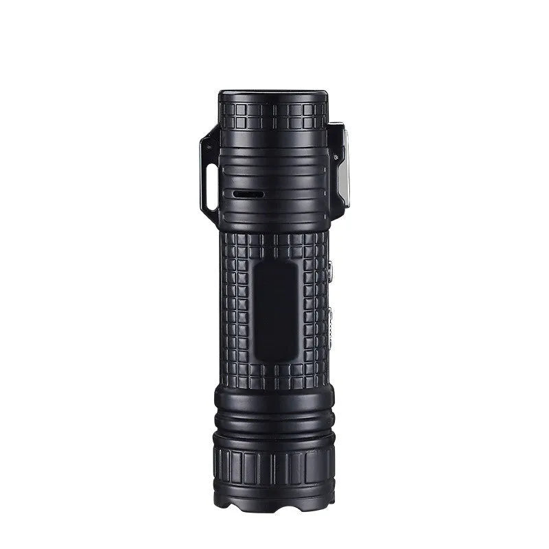 TH727 multi-function metal flashlight lighter in camouflage, red, black, blue, and yellow colours