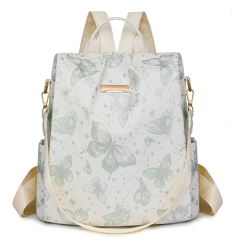Butterfly printed large capacity backpack in multiple colours showing shoulder straps and fresh sweet style