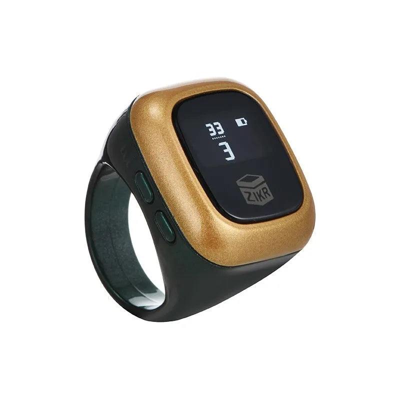 Al-Fatiha electronic zikr counter with digital display on a wrist, shown in rose gold colour with a 20mm band.