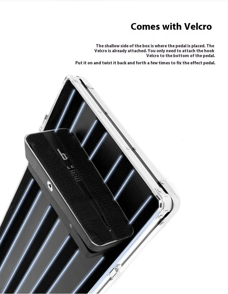Aviation box guitar effect unit with metal trumpet design inside a protective flight case