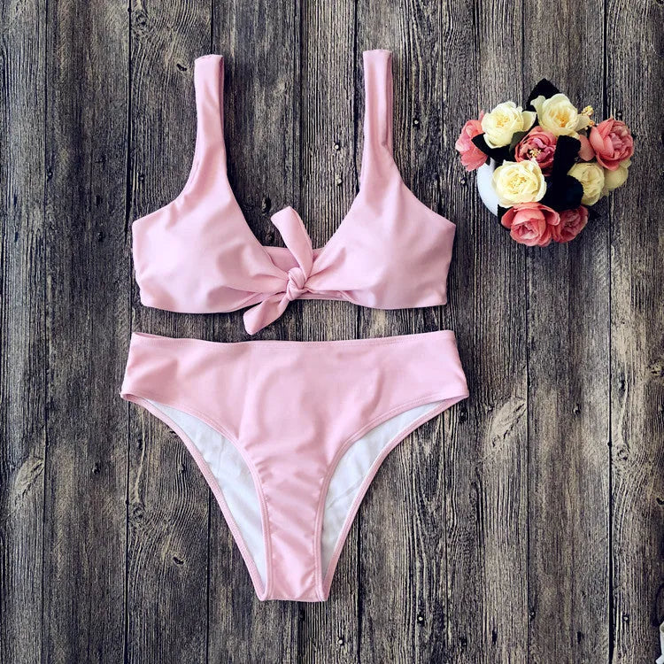 Solid colour polyester bikini set in European American style