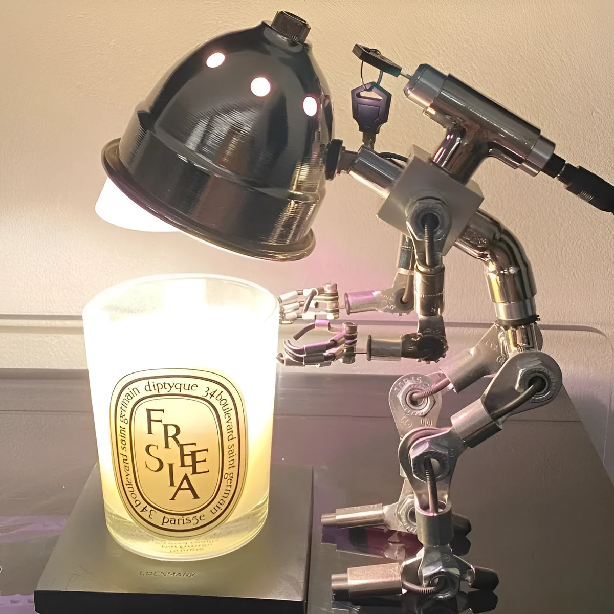 Copper and silver robot study atmosphere light with custom graphics in 22cm and 29cm sizes