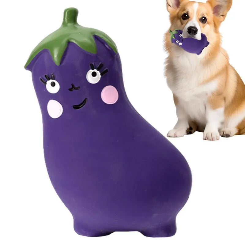 Latex vegetable dog chew toys with cartoon onion and eggplant designs