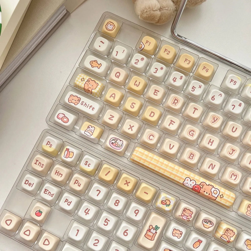 Rabbit Bear Restaurant themed mechanical keyboard keycaps in EOA height with heat sublimation printing