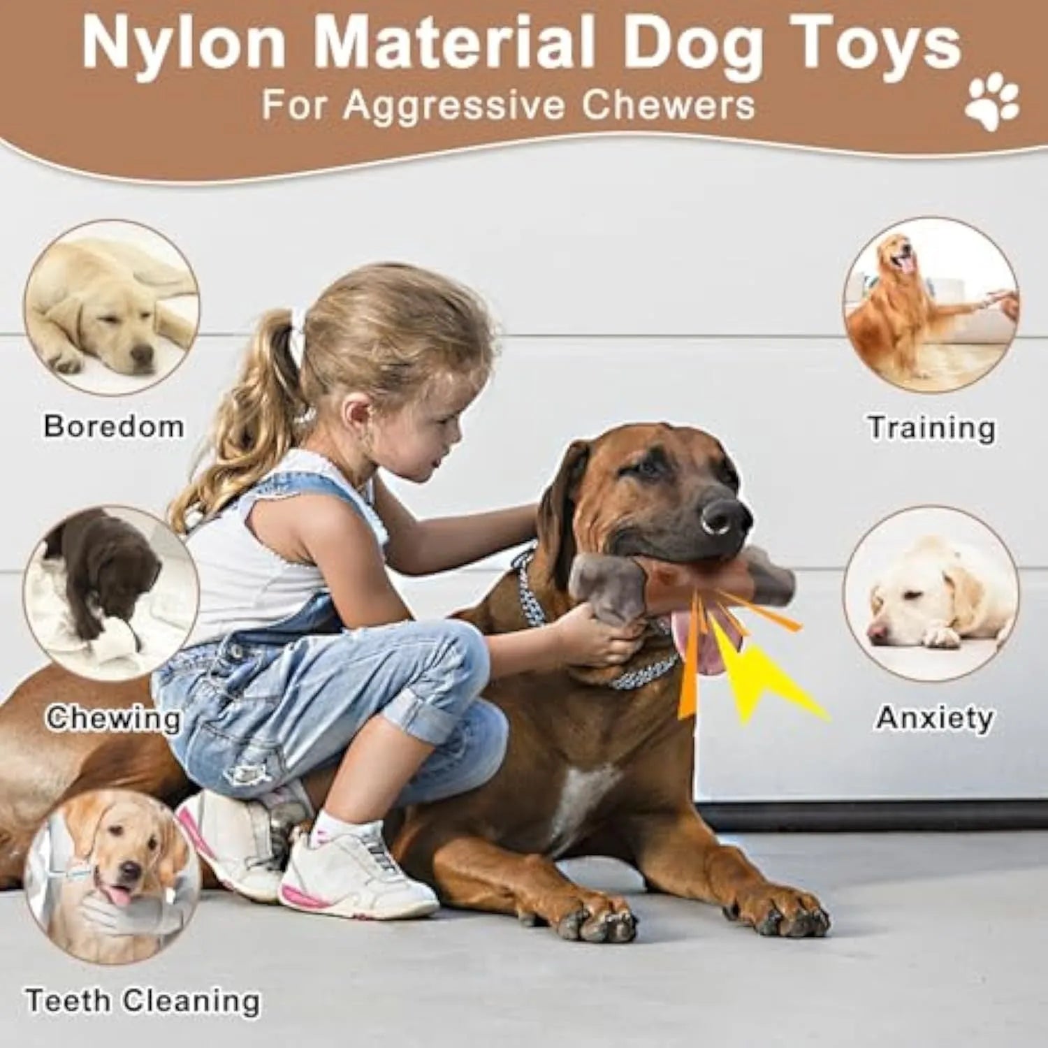Large branch-shaped dog chew toy made from food-grade nylon with bacon flavour and squeaker