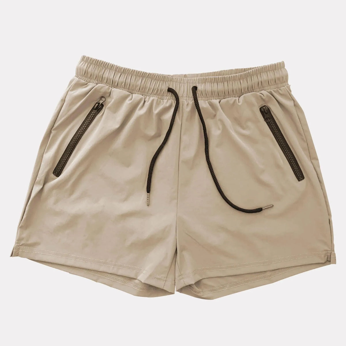Men's summer quick dry polyester sports shorts in black with mid waist design