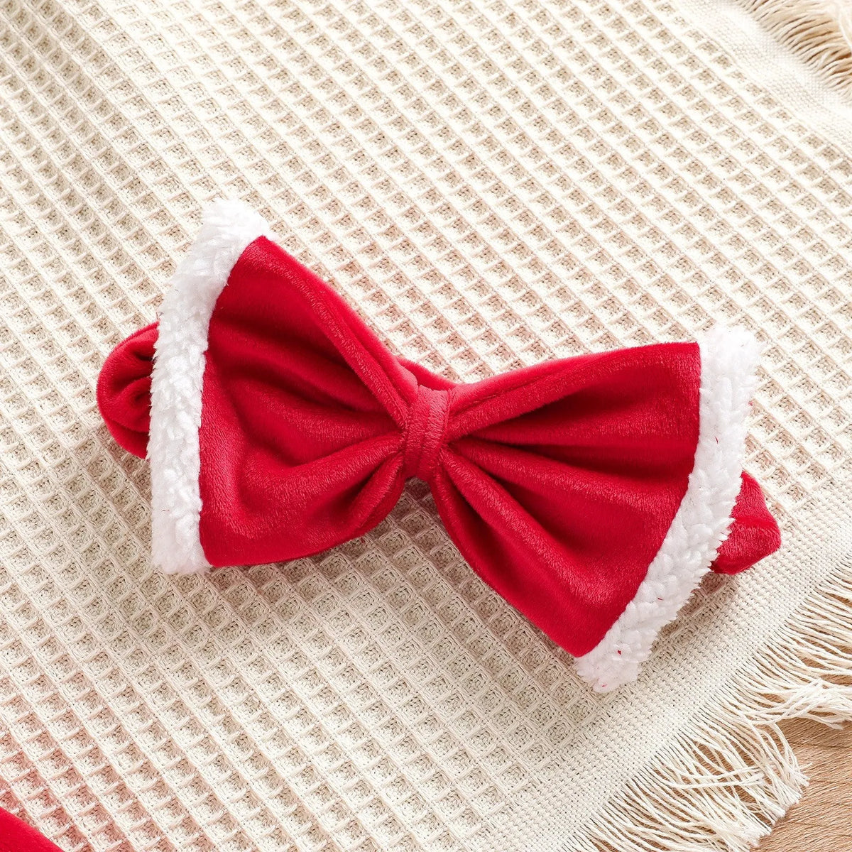 Girls red cotton Christmas dress and headband set, sizes 12M to 5T
