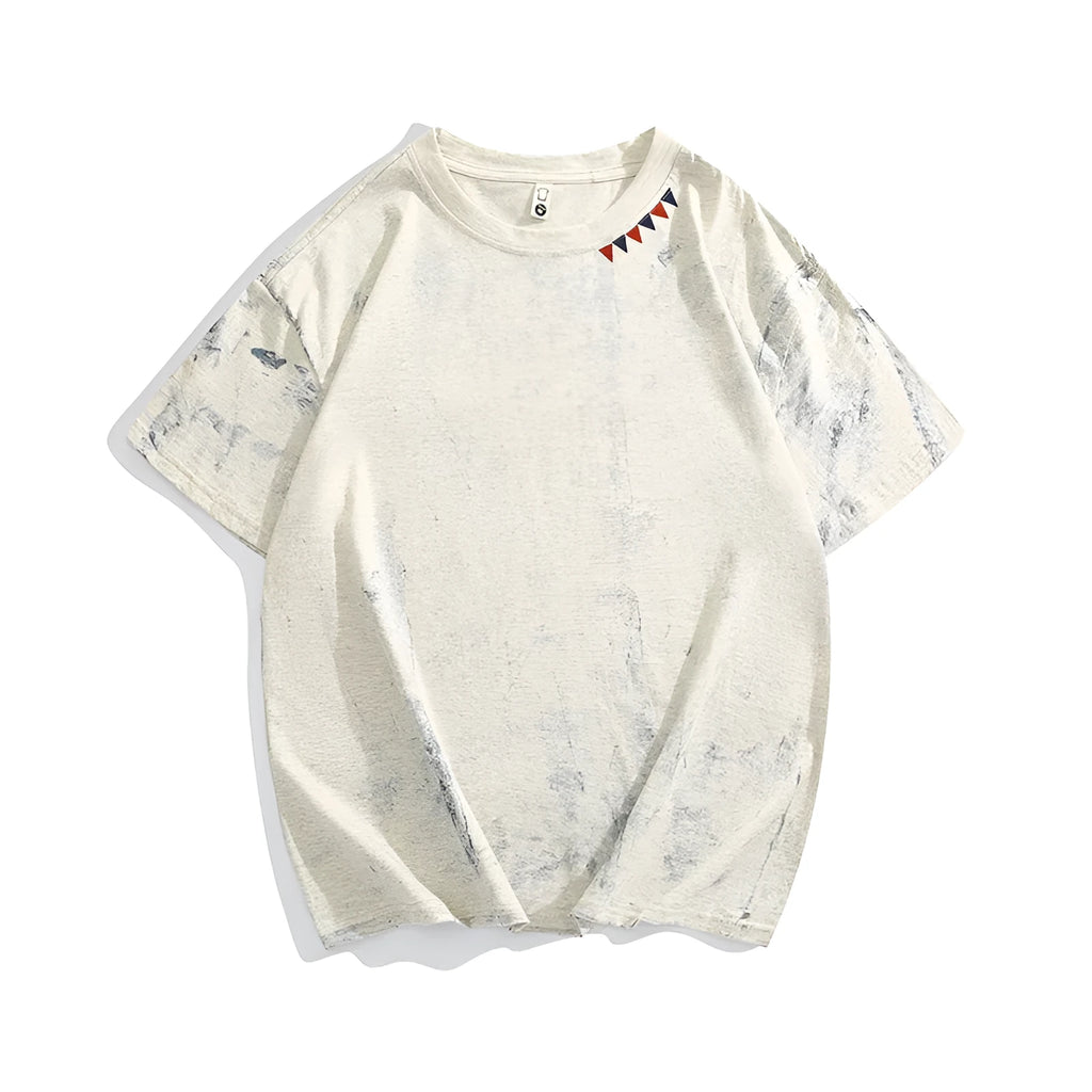 Grey tie dye printed short sleeve T-shirt with loose fit and round neck collar