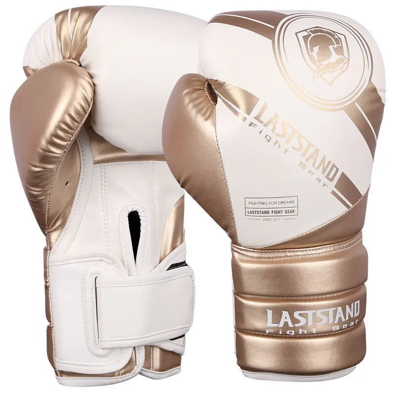Pair of PU leather boxing gloves in vertical style for sanda training, available in multiple colours and weights