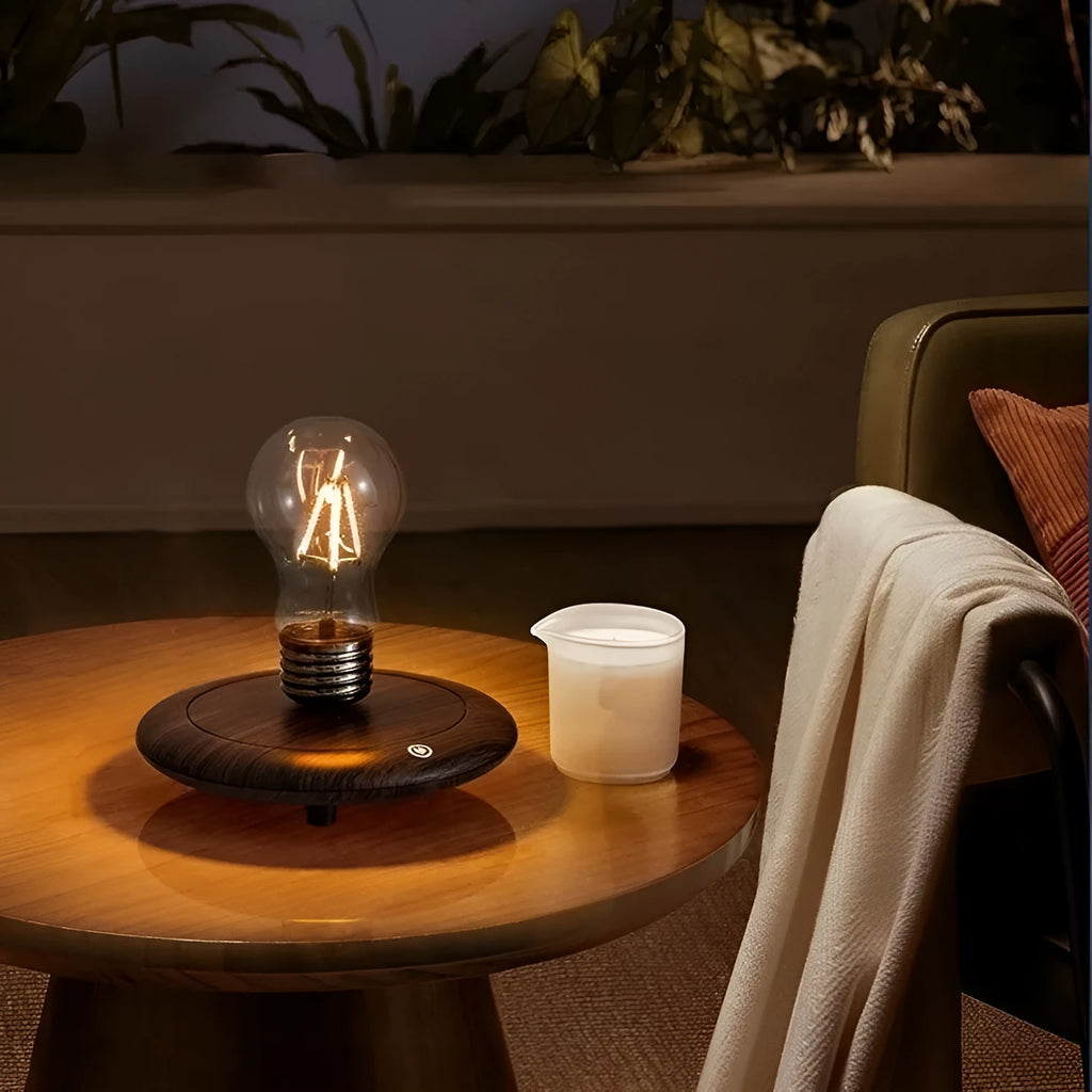 Iron art suspension bulb desktop night lamp on black square base
