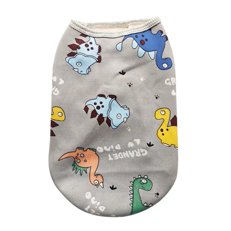 Plush polyester pet vest in blue dinosaur colour, autumn winter casual style, sizes S to 6XL