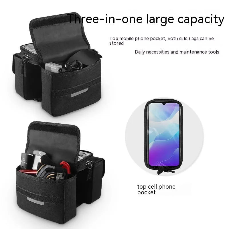 Black and gray Oxford cloth bilateral tube touch screen saddle bag with 2L capacity